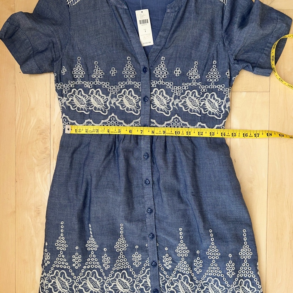 Anthropologie Moulinette Soeurs Denim Embroidered Waters Midi Dress Size 4 NWT - Picture 11 of 16
